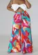 Plus Size Women Casual Tie Print Pocket Wide Leg Pants