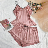 Plus Size Women sexy v-neck camisole sleeveless shorts home wear two-piece set