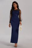 Mesh Patchwork Dress Women's Fashion Round Neck Long Sleeves Slim Elegant Dress Maxi Dress