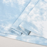 Conjunto de dos piezas de minifalda y top con cremallera de manga larga teñido anudado para mujer