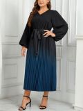 Plus size Women V-neck lace-up loose pleated dress
