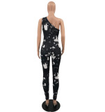 Women's Fashion Casual Beveled Paint Print Sexy Jumpsuit