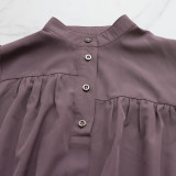 High Collar Solid Color Simple Loose Casual Women's Dress