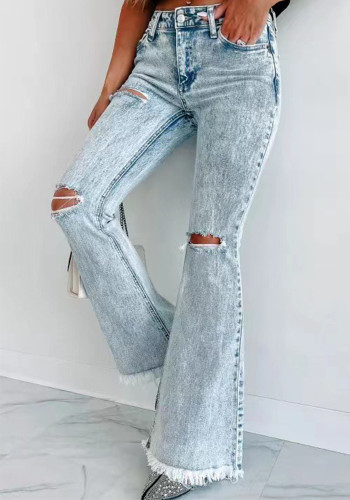 Gescheurde denimbroek Micro-Boot gewassen jeans met hoge taille voor dames