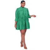 High Collar Solid Color Simple Loose Casual Women's Dress