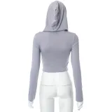 Women's Autumn Solid Color Casual Hooded Long Sleeve Crop Slim Fit T-Shirt Top