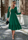 Women's Autumn And Winter V-Neck Solid Color Dress