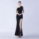 Sexy One Shoulder Sequin Long Dress Plus Size Beauty Formal Party Evening Gown
