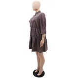 High Collar Solid Color Simple Loose Casual Women's Dress