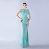 Sexy One Shoulder Sequin Long Dress Plus Size Beauty Formal Party Evening Gown