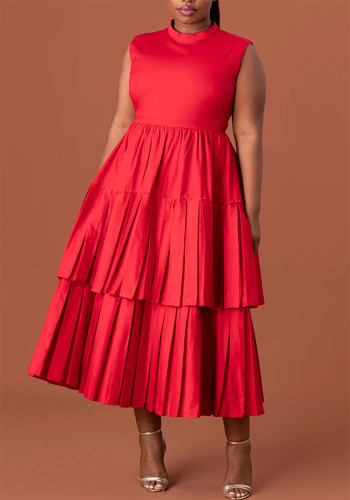 Spring Summer Solid Color Multi-Layered Pleated Women's Dresses