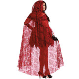 Halloween Classic Hood Costume Mesh Cloak Witch Dress Costume