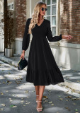 Women's Autumn And Winter V-Neck Solid Color Dress