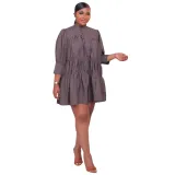 High Collar Solid Color Simple Loose Casual Women's Dress