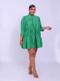 High Collar Solid Color Simple Loose Casual Women's Dress