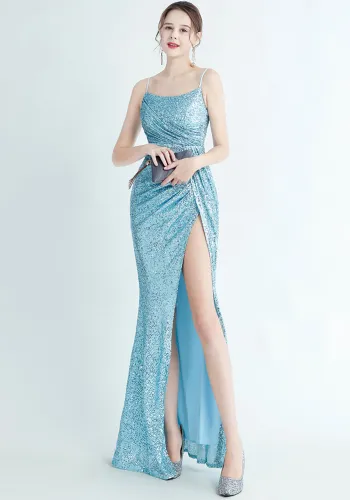 Sexy Straps Sequin Long Dress Plus Size Beauty Formal Party Evening Gown
