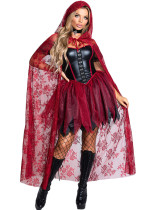Halloween klassiek kapkostuum mesh mantel heksenjurk kostuum