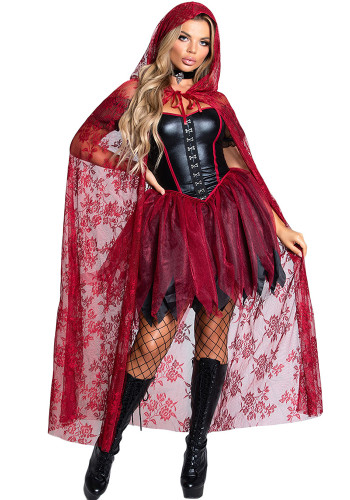 Halloween Classic Hood Costume Mesh Cloak Witch Dress Costume