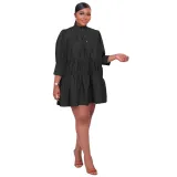 High Collar Solid Color Simple Loose Casual Women's Dress