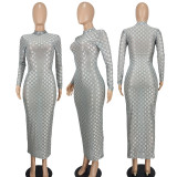 Women's Clothing Sexy Fashion Plaid Mesh Long Dress