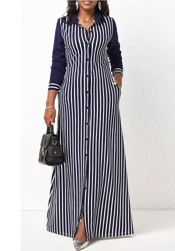Women's Casual Shirt Outerwear Women's Striped Long Sleeve Shirt Dress