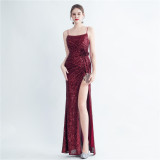 Sexy Straps Sequin Long Dress Plus Size Beauty Formal Party Evening Gown