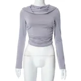 Women's Autumn Solid Color Casual Hooded Long Sleeve Crop Slim Fit T-Shirt Top