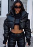Frauen Winter Stil Hohl Off Schulter Stehkragen Reißverschluss Gepolsterte Crop Jacke