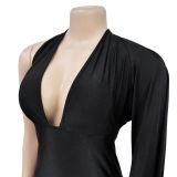 Vestido largo sin espalda con manga de un solo hombro para mujer