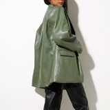 Mujer Otoño/Invierno Casual PU-Cuero Blazer Abrigo