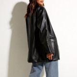 Women Fall/Winter Casual PU-Leather Blazer Coat