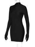 Women Autumn and Winter Finger Cots Long Sleeve Sexy Round Neck Bodycon Dress