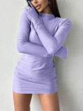 Women Autumn and Winter Finger Cots Long Sleeve Sexy Round Neck Bodycon Dress