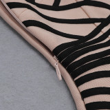 Women Sexy Slit Slash Shoulder Striped One Shoulder Sleeveless Bandage Dress