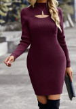 Women Autumn and Winter Solid Half Turtleneck Bodycon Sweater Dress