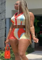 Women Summer Single Breasted Tank Top and Printed Pants Two-piece Set
