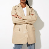 Mujer Otoño/Invierno Casual PU-Cuero Blazer Abrigo