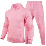 Men Casual Solid two-piece fleece loose Hoodies and sweatpants two-piece set
