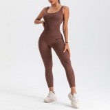 Women Seamless Yoga Ribbed Fitness Backless Jumpsuit
