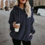 Women Long Sleeve Hooded Solid Fleece Zipper Top