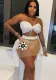 Women Sexy Mesh Patchwork Solid Lace Strapless See-Through Three-Piece