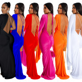 Vestido largo sin espalda con manga de un solo hombro para mujer