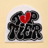 Autumn and Winter Heart Print Letter Kintting Hat