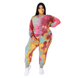 Plus Size Women Tie Dye Lace-Up Long Sleeve Loose Hoodies Casual Three-Piece