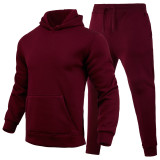 Men Casual Solid two-piece fleece loose Hoodies and sweatpants two-piece set