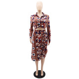 Women Casual printed shirt and skirt two-piece set