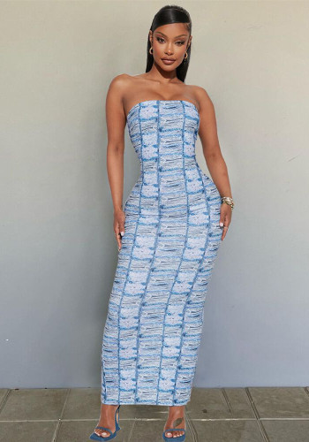 Women's Summer Printed Strapless Slim Sexy Bodycon Dress