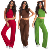 Conjunto de pantalones de dos piezas sin mangas de color bloque informal a la moda para mujer