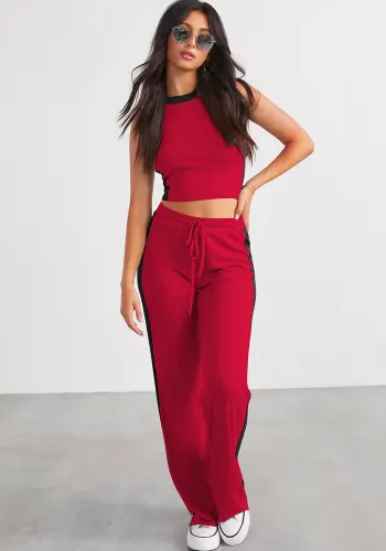 Women's Fashion Casual Blockcolor Sleeveless Two Piece Pants Set