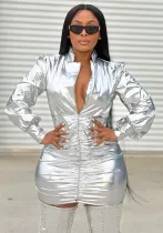 Fashionable And Sexy Deep V Neck Ruched Dress For Women